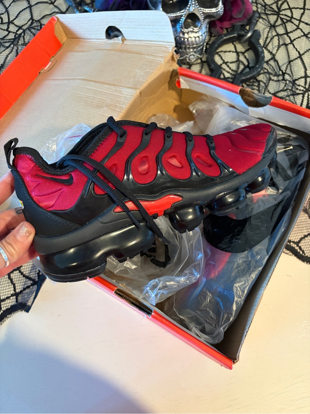 RARE!!! Nike Red and Black Men's VaporMax-Style Sneakers